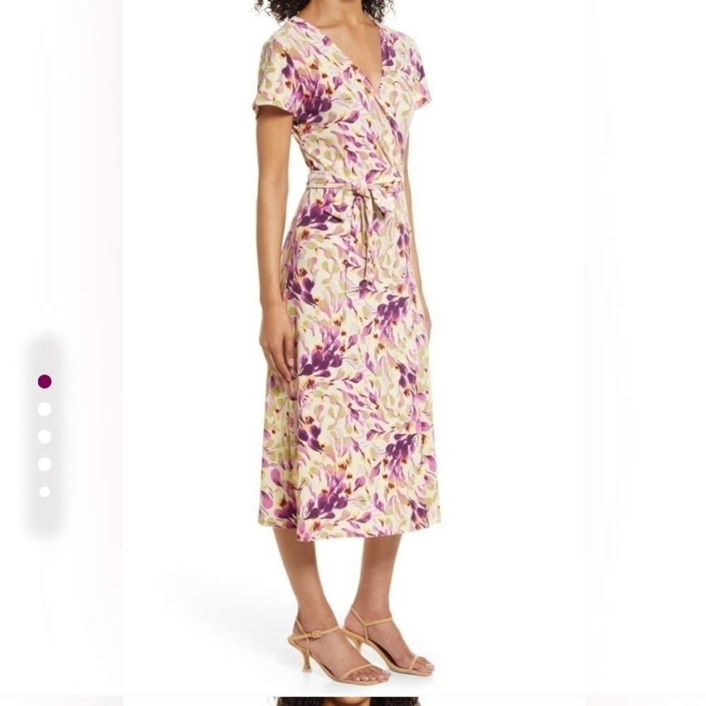 Halogen Floral Wrap Midi Dress Size Large